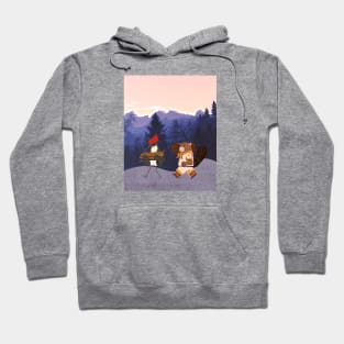 Woodpecker and Beaver Collecting Wood - Wildlife Animal Campers Hoodie